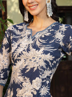 Blue Tropical Printed Kantha  Cotton Co-Ord Set