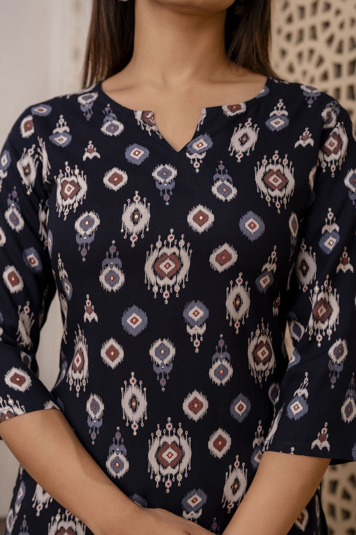 Black Printed Rayon Short kurti Top