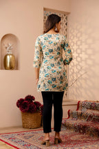 Off white Green floral Printed Rayon Top