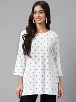 Load image into Gallery viewer, White Rayon Printed Short Kurti Top
