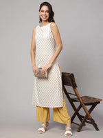 Load image into Gallery viewer, Off White Gold Foil Printed Cotton  Kurti Top
