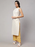 Load image into Gallery viewer, Off White Gold Foil Printed Cotton  Kurti Top
