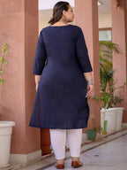 Plus Size Navy Blue Chikankari Cotton Kurti Top( Top Only)