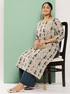 Grey Blue Printed Cotton Princes Cut Kurti Palazo Set (S to 4XL)