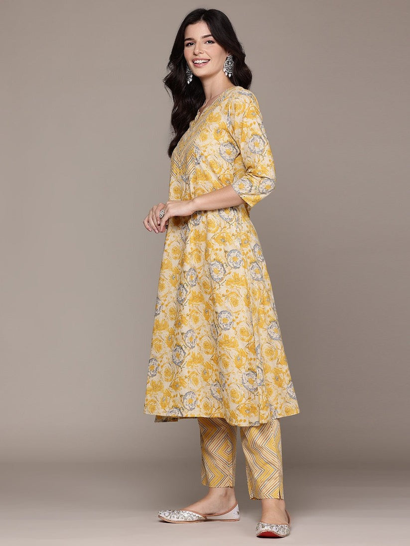 Yellow Printed Kurta Palazzo Set with Dupatta