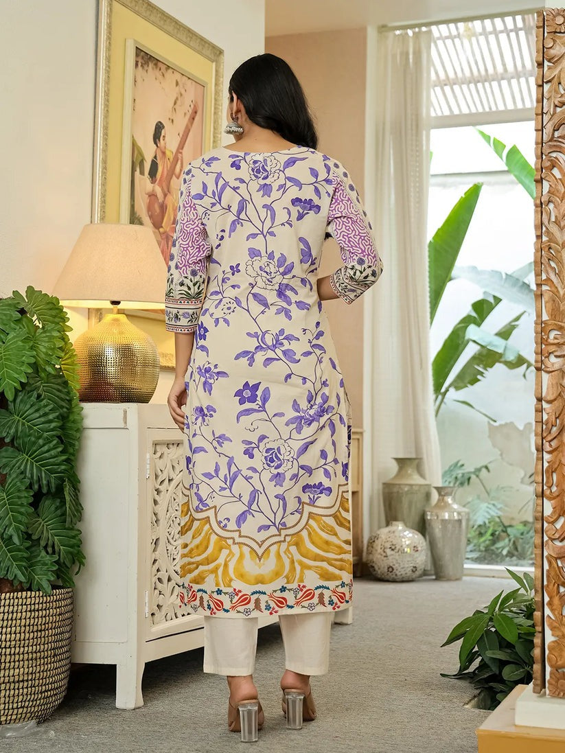 Offwhite Yellow Kurta Palazzo Set with Dupatta