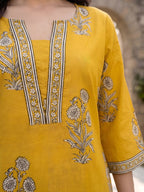 Yellow Floral Printed Cotton Kurti Top (Top Only)
