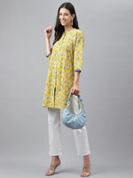 Load image into Gallery viewer, Yellow  Cotton Floral Printed Short Kurti Top
