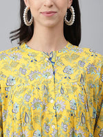 Load image into Gallery viewer, Yellow  Cotton Floral Printed Short Kurti Top

