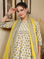Cotton Printed Flared kurti palazzo with Dupatta