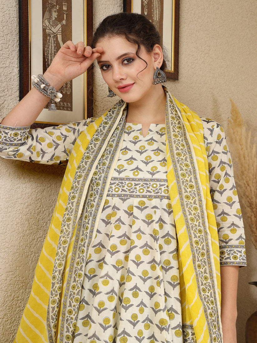 Cotton Printed Flared kurti palazzo with Dupatta