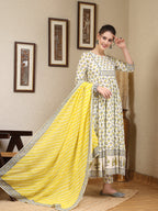 Cotton Printed Flared kurti palazzo with Dupatta