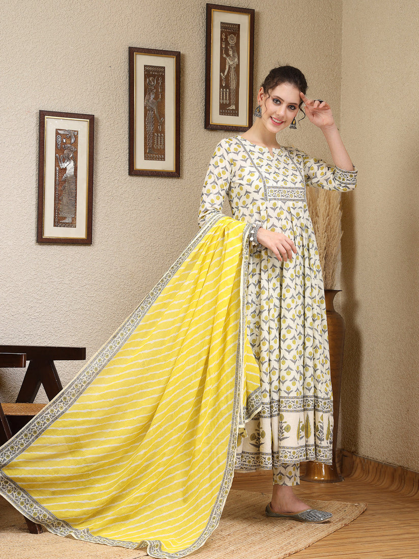 Cotton Printed Flared kurti palazzo with Dupatta