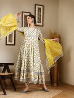 Cotton Printed Flared kurti palazzo with Dupatta
