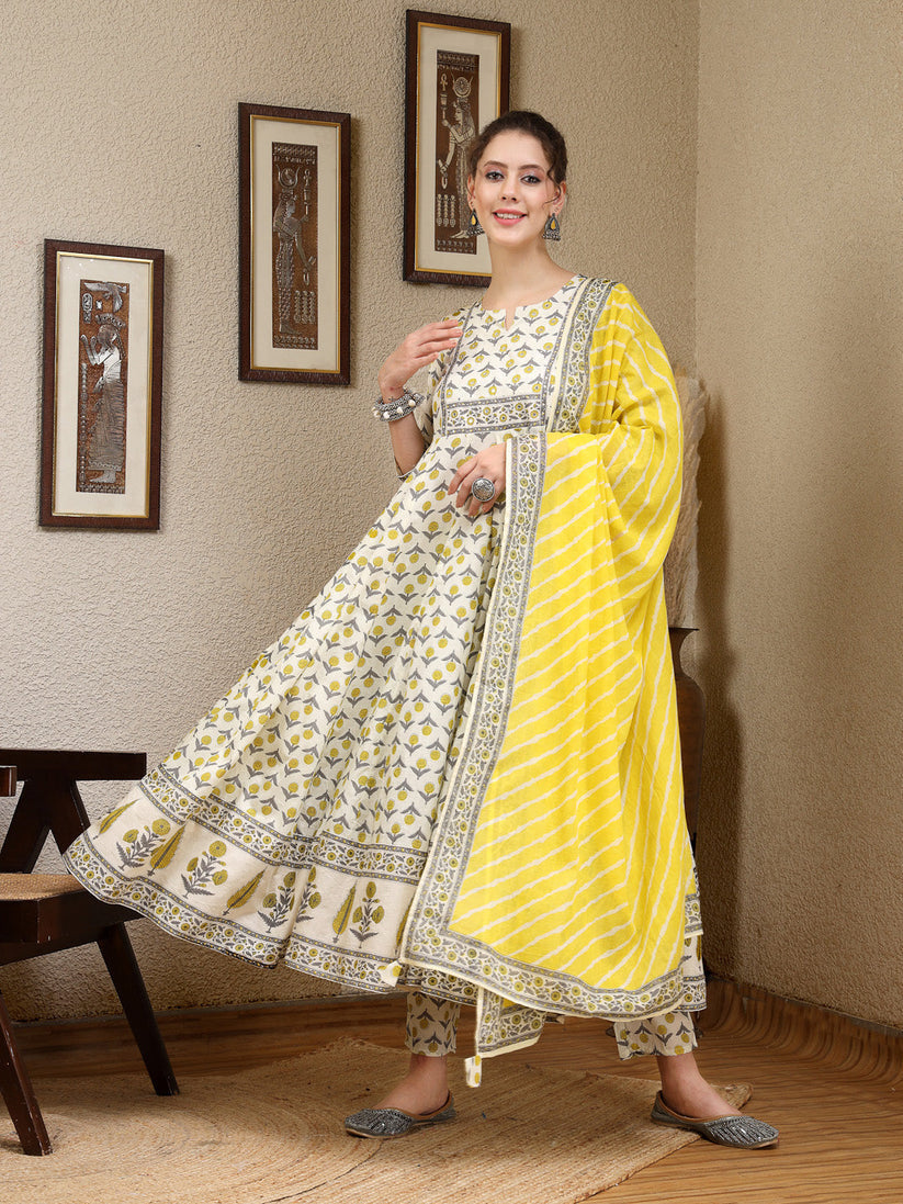 Cotton Printed Flared kurti palazzo with Dupatta