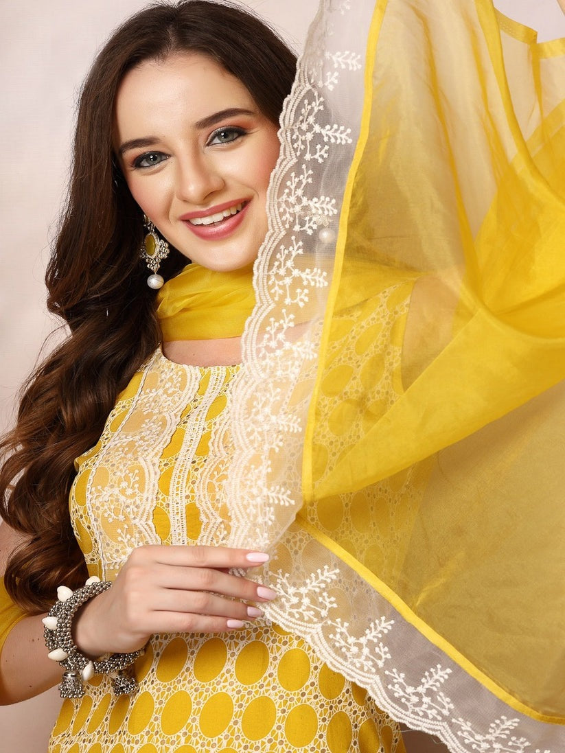 Rayon Printed Embroidered Kurta Dupatta Set (No Pants Included)