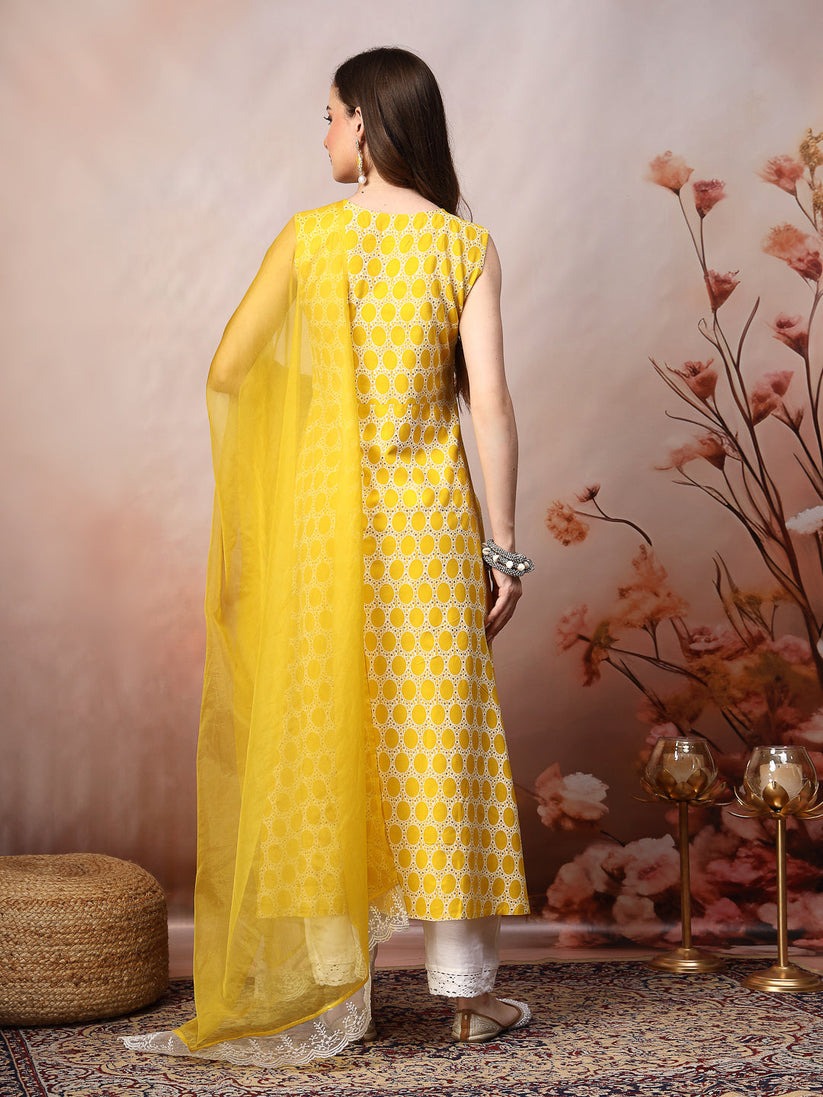 Rayon Printed Embroidered Kurta Dupatta Set (No Pants Included)