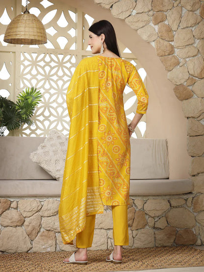 Golden Yellow Muslin Kurta Palazzo Set With Dupatta