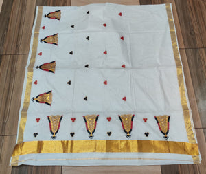 Cotton  Saree with  Gold Zari  Border & Embroidery