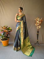 Load image into Gallery viewer, Peacock Blue &amp; Green Banarasi Gold Zari Weaved Saree
