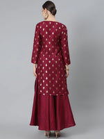 Load image into Gallery viewer, Burgundy Foil Printed Long Sleeve Kurti With Skirt
