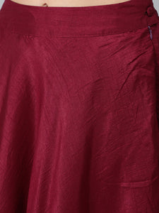 Burgundy Foil Printed Long Sleeve Kurti With Skirt