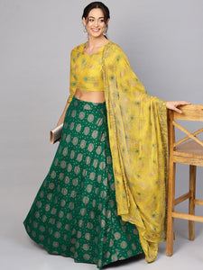 Green & Yellow Printed Lehenga Choli with Dupatta