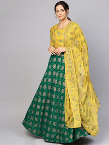 Green & Yellow Printed Lehenga Choli with Dupatta