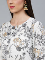 Load image into Gallery viewer, White Printed Cotton Kurta with  with Black Palazzo &amp; Dupatta
