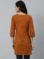 Load image into Gallery viewer, Brown Classic Cotton Printed Short Kurti Top
