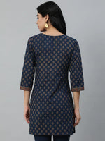 Load image into Gallery viewer, Navy Blue Classic Cotton Printed Short Kurti Top
