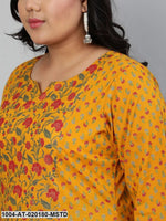 Load image into Gallery viewer, Mustard Yellow &amp; Red Floral Printed Cotton Kurti Top
