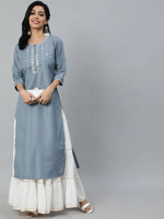 Load image into Gallery viewer, Grey Mirror worked Kurti Top
