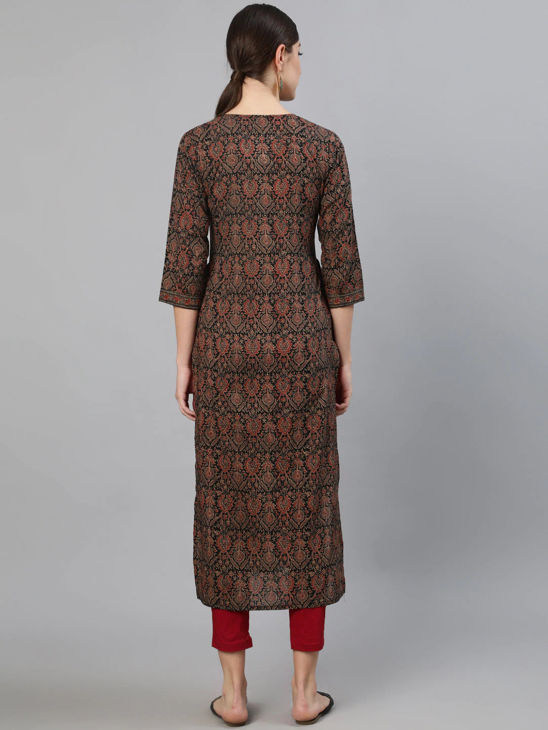 Black & Red Block Printed Cotton Kurta