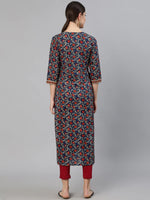 Load image into Gallery viewer, Classic Blue &amp; Red Block Printed Cotton Kurti Top
