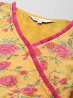 Load image into Gallery viewer, Yellow &amp; Magenta Floral Printed Angrakha style Anarkali Kurti with Palazzo
