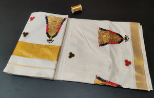 Cotton  Saree with  Gold Zari  Border & Embroidery