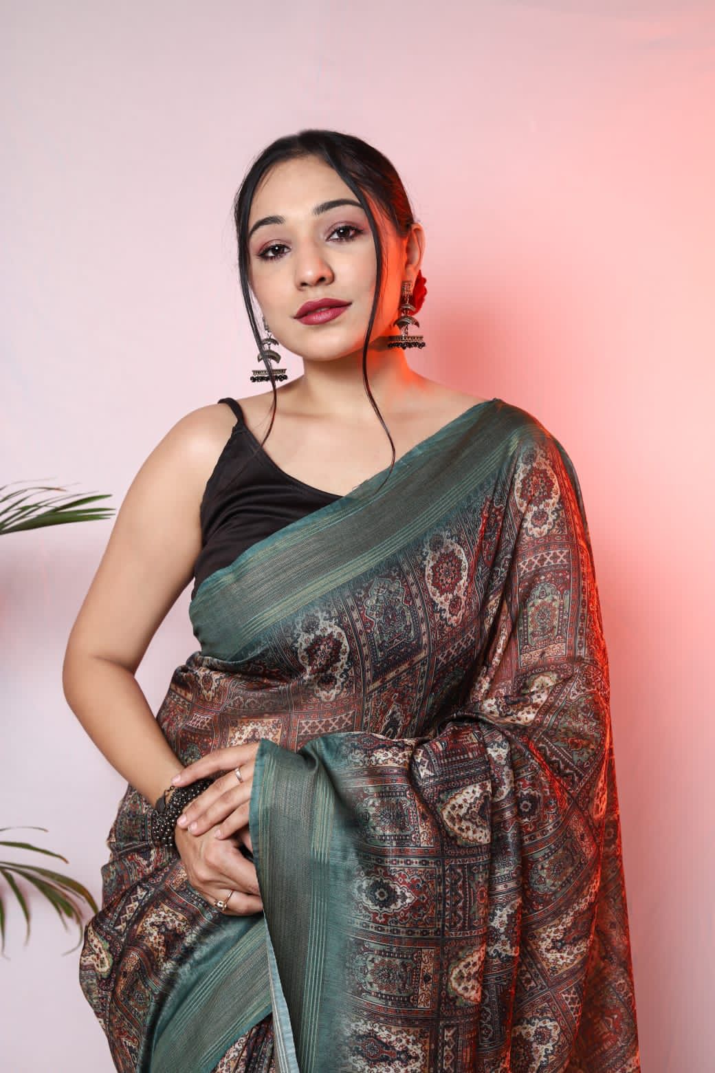 Teal Digital printed Muslin Saree