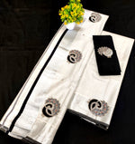 Load image into Gallery viewer, Peacock Design Silver Tissue Set Mundu with Silver Zari &amp; Bead work
