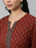 Load image into Gallery viewer, Classic Cotton Maroon Printed Short Kurti Top
