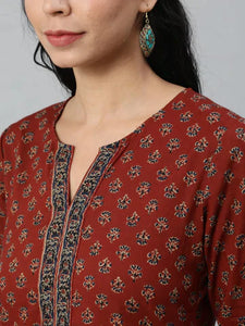 Classic Cotton Maroon Printed Short Kurti Top