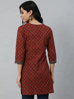 Load image into Gallery viewer, Classic Cotton Maroon Printed Short Kurti Top
