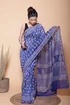 Royal Blue Pure Chanderi  Saree