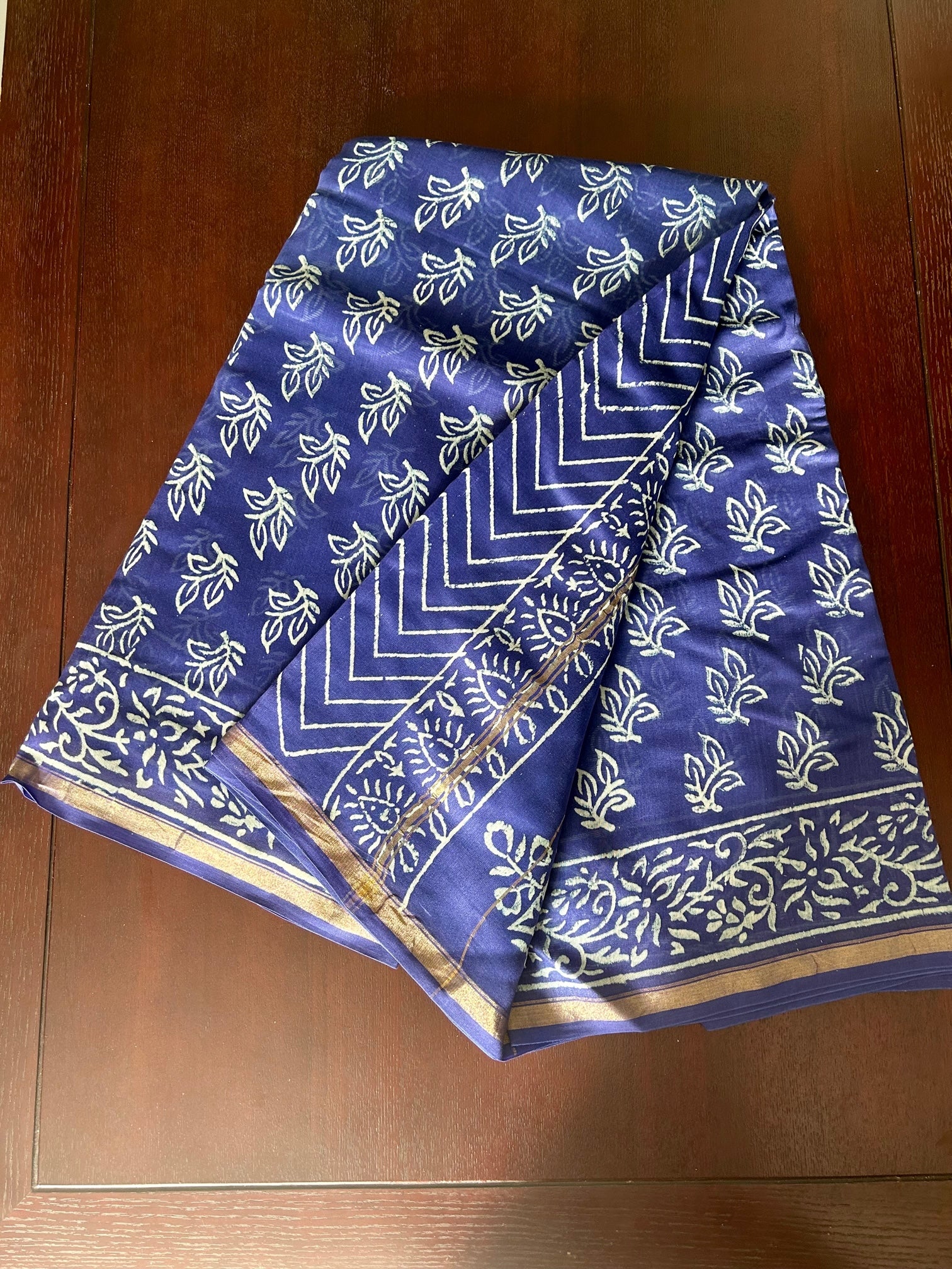 Royal Blue Pure Chanderi  Saree