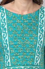 Load image into Gallery viewer, Turquoise Green Block Printed Cotton Kurti Top
