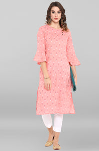 Pink Peach Block Printed Cotton Kurti Top