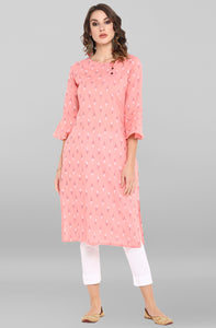 Pink Peach Block Printed Cotton Kurti Top