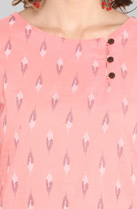 Pink Peach Block Printed Cotton Kurti Top