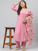 Load image into Gallery viewer, Solid Pink Rayon Kurta &amp; Palazzo with Floral Printed Dupatta set
