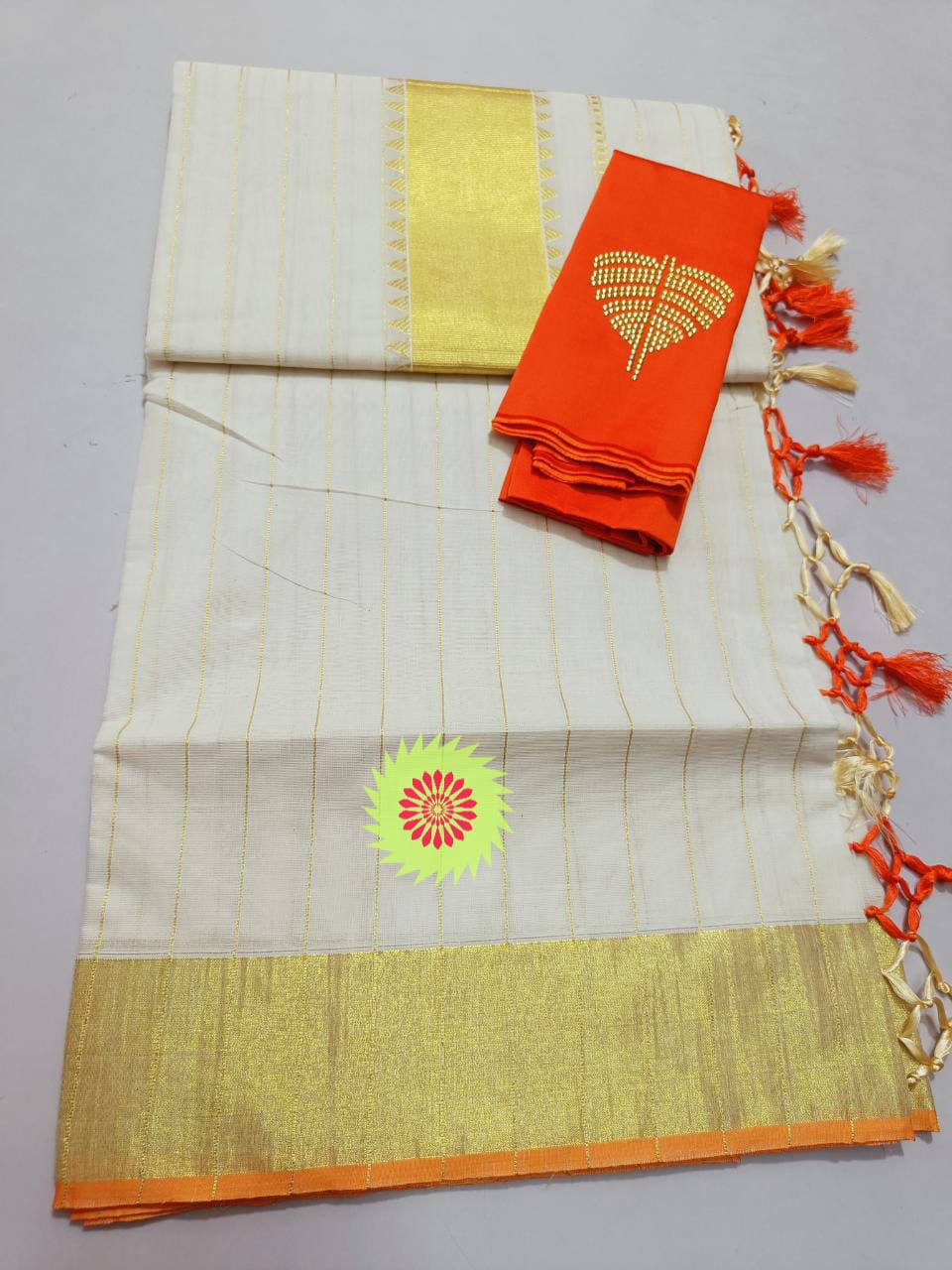Kerala Cotton Saree with Zari  & Matching Blouse Piece